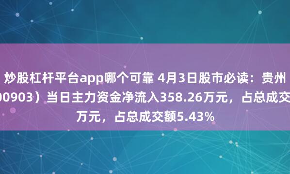 炒股杠杆平台app哪个可靠 4月3日股市必读：贵州燃气（600903）当日主力资金净流入358.26万元，占总成交额5.43%