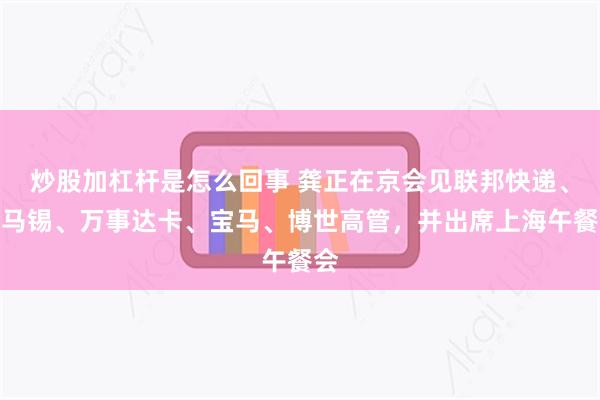 炒股加杠杆是怎么回事 龚正在京会见联邦快递、淡马锡、万事达卡、宝马、博世高管，并出席上海午餐会